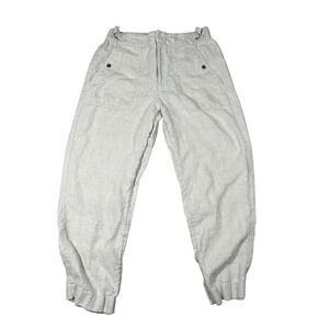 Athleta Linen Blend Jogger Pants Womens Size 10 Light Beige Casual Cuffed‎ Hem
